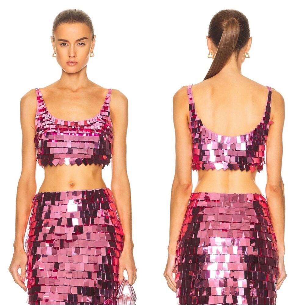 JONATHAN SIMKHAI Ronette Embroidered Sequin Embellished Top in Pink Punch Size 0